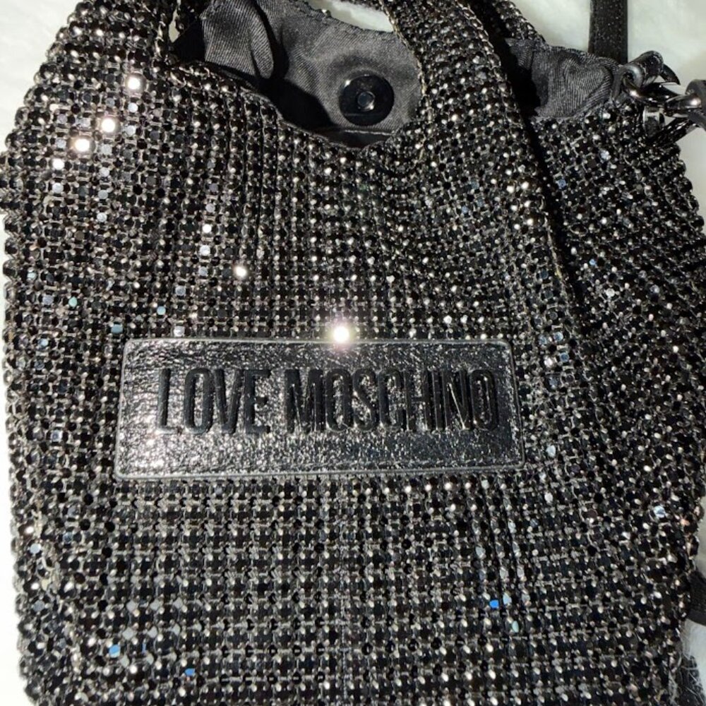 Love Moschino Sparkly Black Rhinestone Mini Crossbody Party Bag - Picture 5 of 8